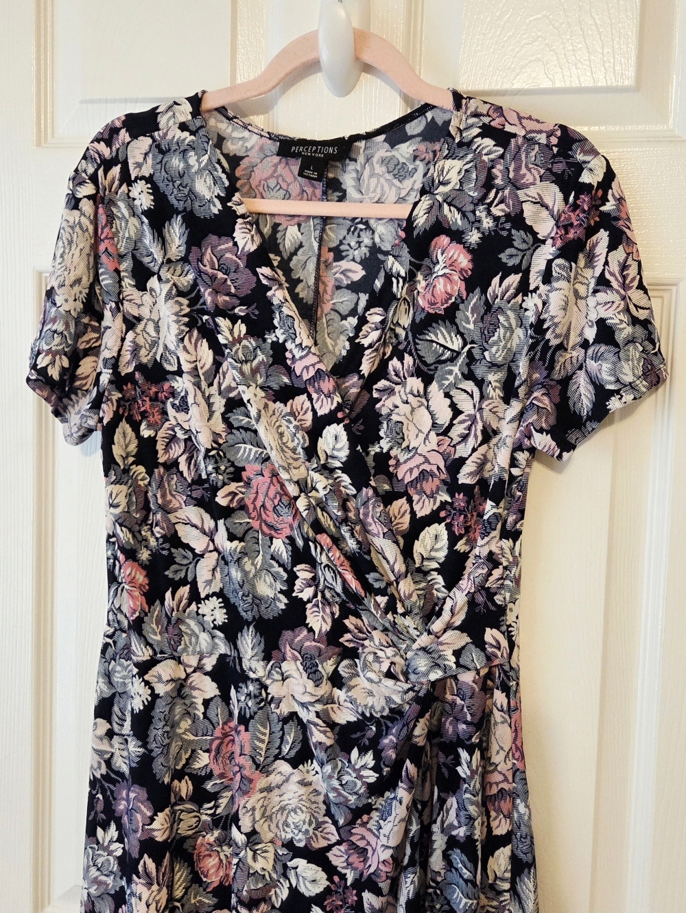 Floral Midi Wrap Dress in Blue and Pink - Picture 3 of 4